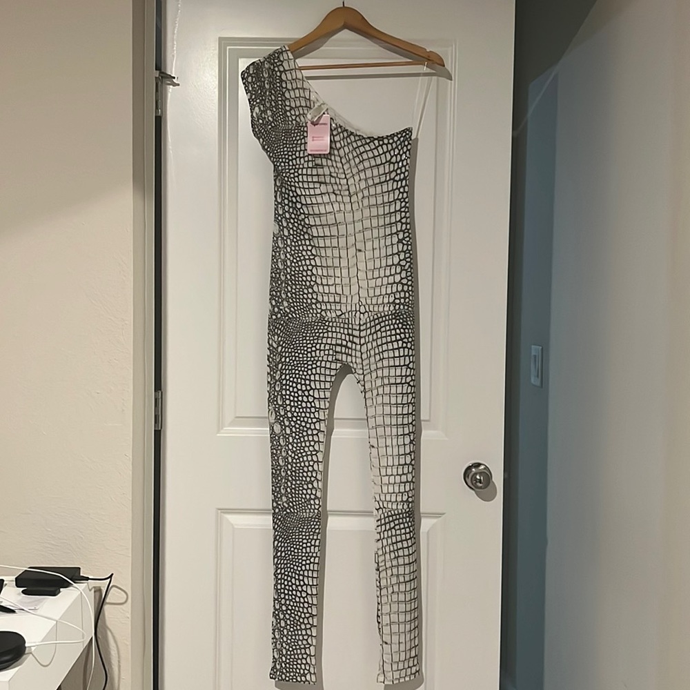 Snake Print Sequined Jumpsuit size Medium